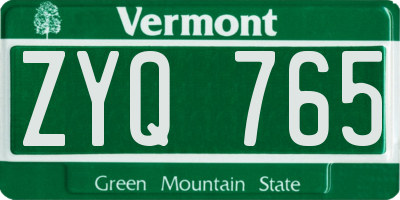 VT license plate ZYQ765