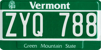 VT license plate ZYQ788