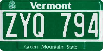 VT license plate ZYQ794