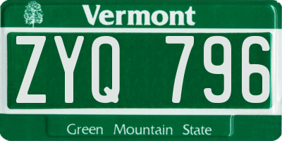 VT license plate ZYQ796