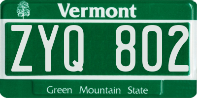 VT license plate ZYQ802