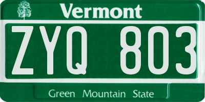 VT license plate ZYQ803