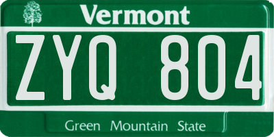 VT license plate ZYQ804