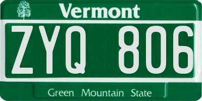 VT license plate ZYQ806