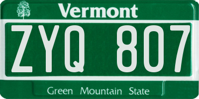 VT license plate ZYQ807