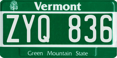 VT license plate ZYQ836