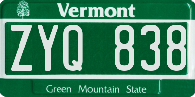 VT license plate ZYQ838