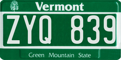 VT license plate ZYQ839