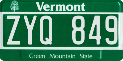 VT license plate ZYQ849