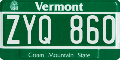 VT license plate ZYQ860