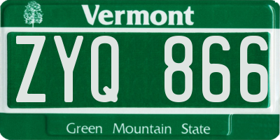 VT license plate ZYQ866