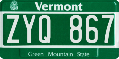 VT license plate ZYQ867