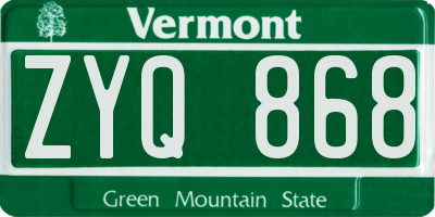 VT license plate ZYQ868