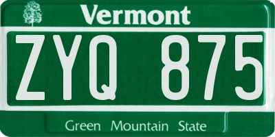 VT license plate ZYQ875