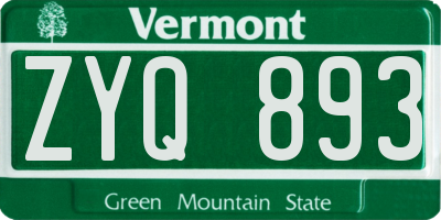 VT license plate ZYQ893