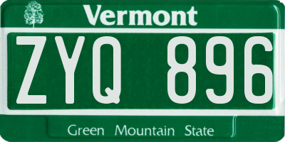 VT license plate ZYQ896