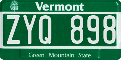 VT license plate ZYQ898