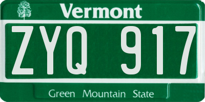 VT license plate ZYQ917