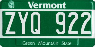 VT license plate ZYQ922
