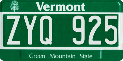 VT license plate ZYQ925