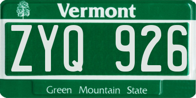 VT license plate ZYQ926