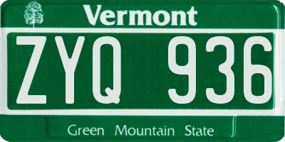VT license plate ZYQ936