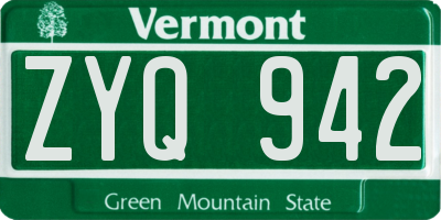 VT license plate ZYQ942