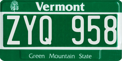 VT license plate ZYQ958