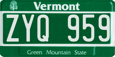 VT license plate ZYQ959