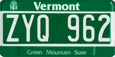 VT license plate ZYQ962