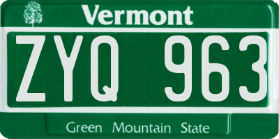 VT license plate ZYQ963