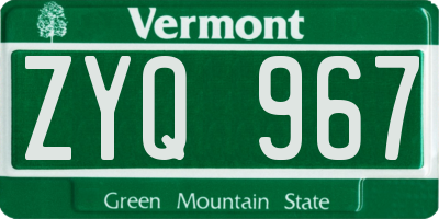 VT license plate ZYQ967