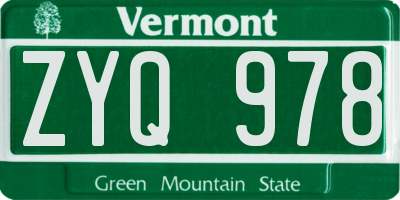 VT license plate ZYQ978