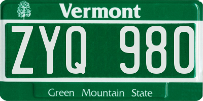 VT license plate ZYQ980