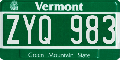 VT license plate ZYQ983