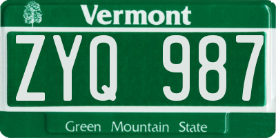 VT license plate ZYQ987