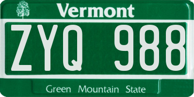 VT license plate ZYQ988