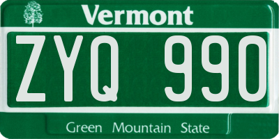 VT license plate ZYQ990