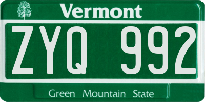 VT license plate ZYQ992