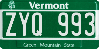 VT license plate ZYQ993