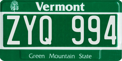 VT license plate ZYQ994