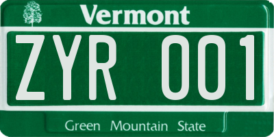 VT license plate ZYR001