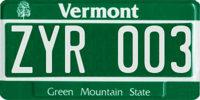 VT license plate ZYR003