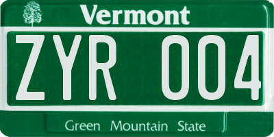 VT license plate ZYR004