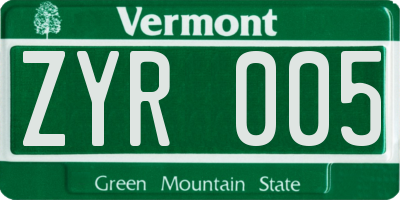 VT license plate ZYR005
