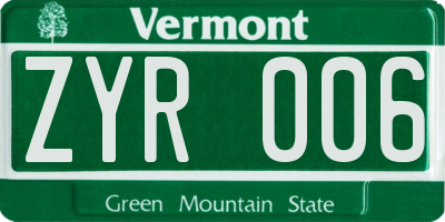VT license plate ZYR006