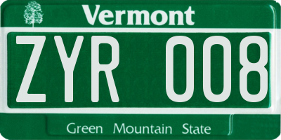 VT license plate ZYR008