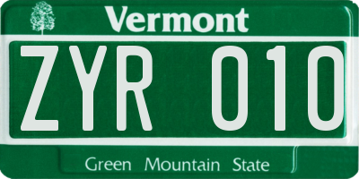 VT license plate ZYR010