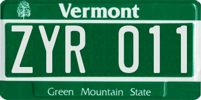 VT license plate ZYR011
