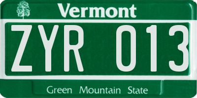 VT license plate ZYR013